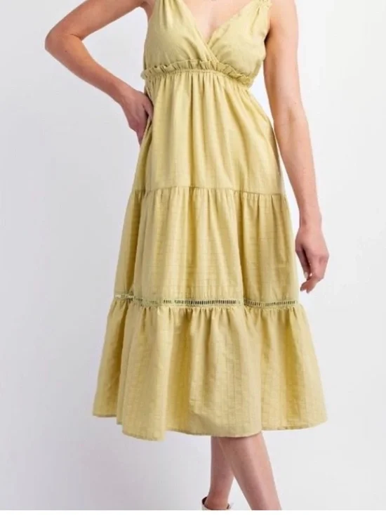 Easel Lime / Yellow Tiered Midi Dress – Size Small – NWT - Picture 3 of 12